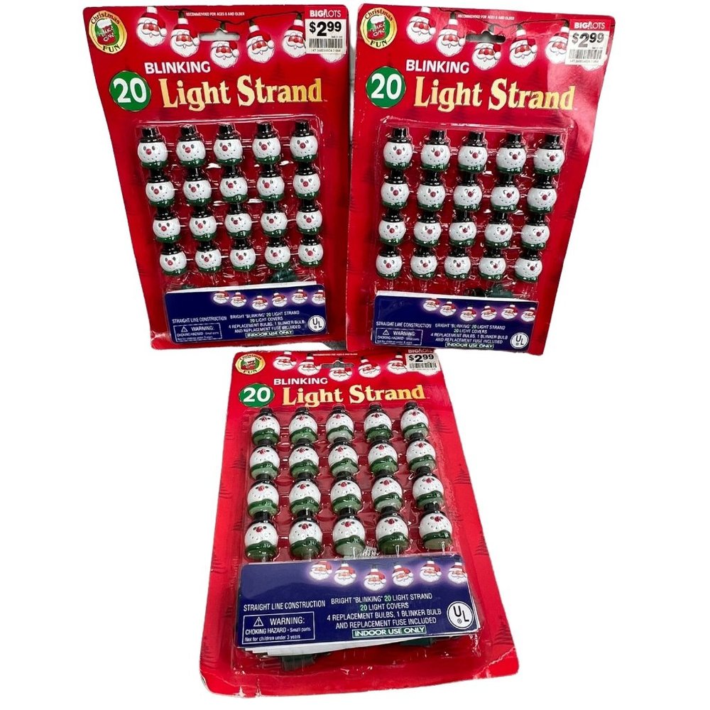 Vintage Blinking Light Strand Snowman Blow Mold x3 String Christmas Lights NIB